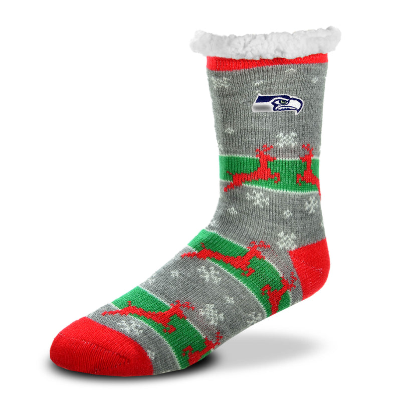 Seattle Seahawks Reindeer Run Sherpa Women's Christmas Slipper Socks, OSFM