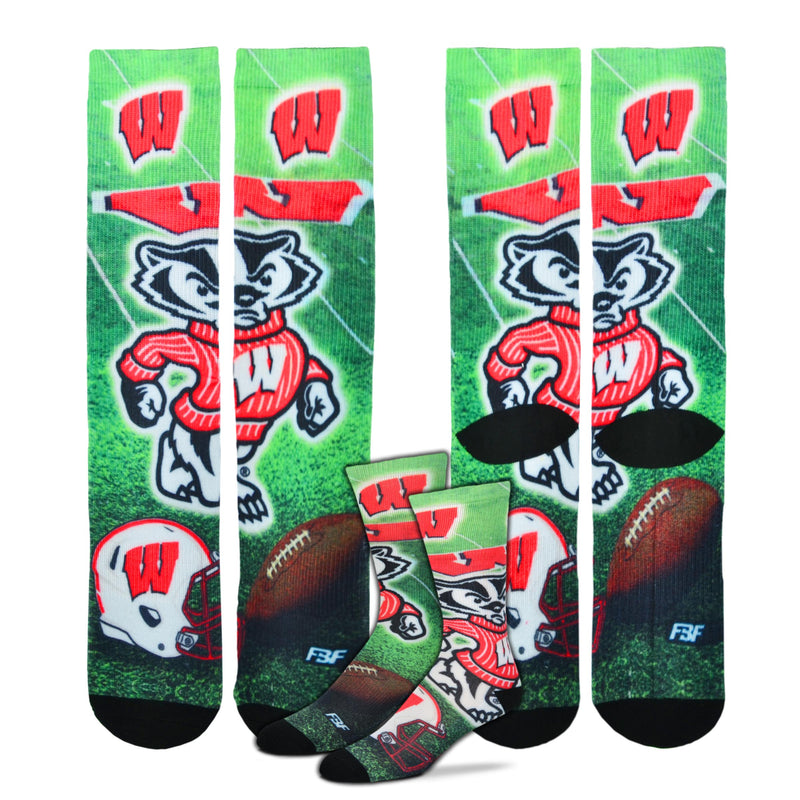 Wisconsin Badgers College Mascot Sublimated Socks, Medium