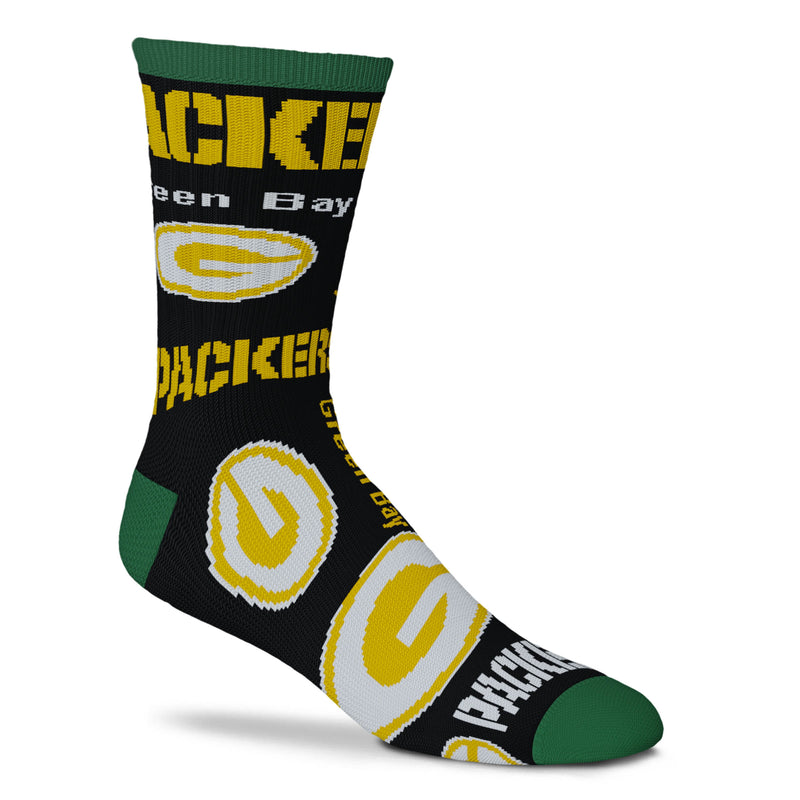 Green Bay Packers End To End Big Logo Socks, Black