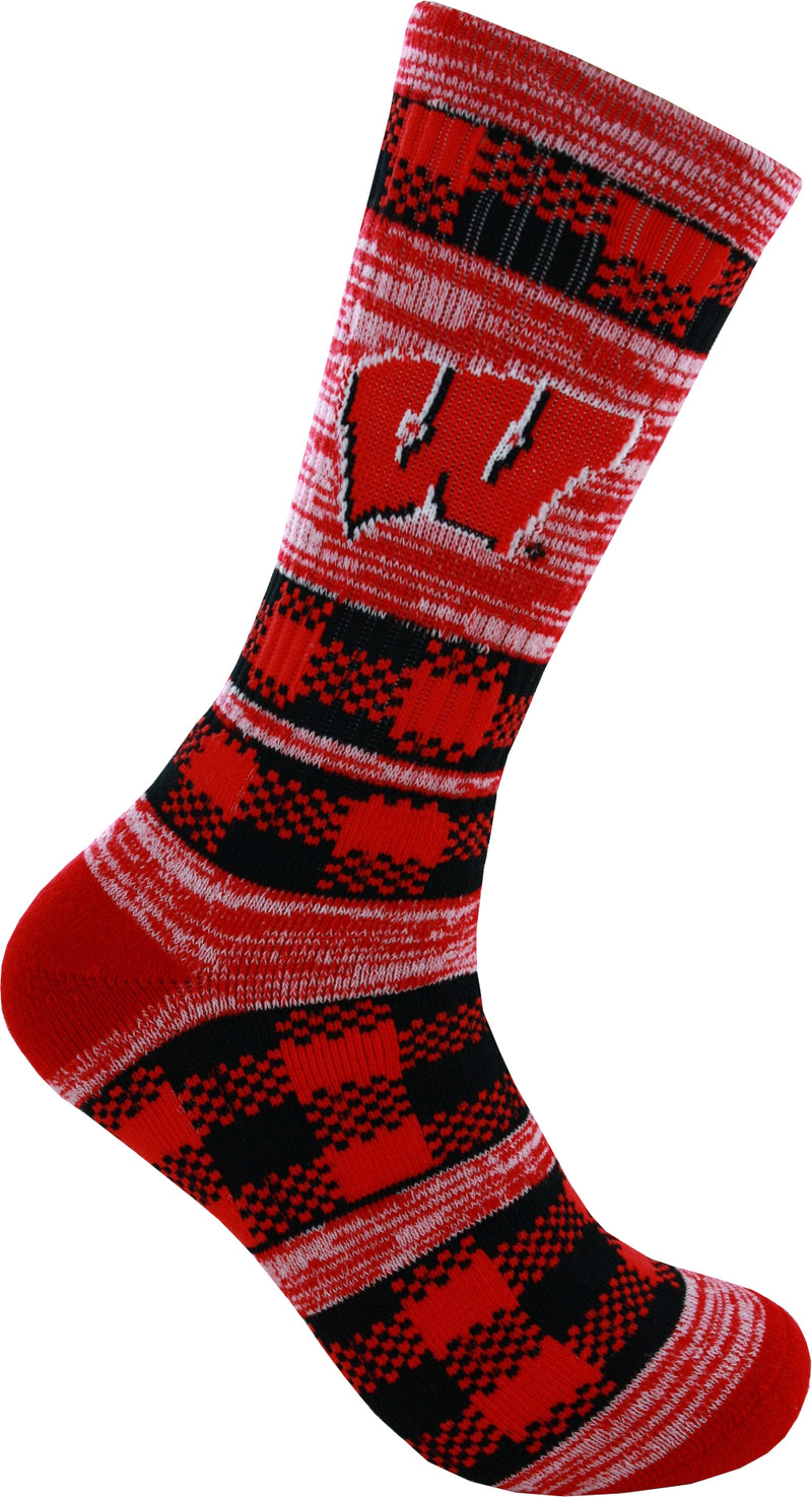 Wisconsin Badgers Double Plaid Men's Socks
