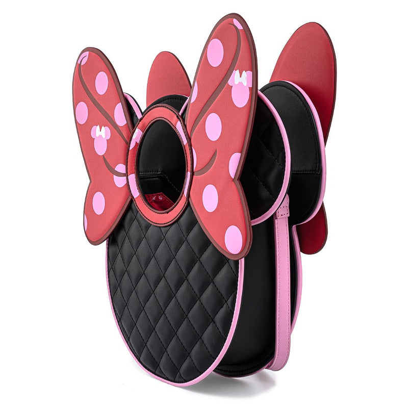 Disney Minnie Mouse Quilted Pink Polka Dot Bow Head Crossbody Bag