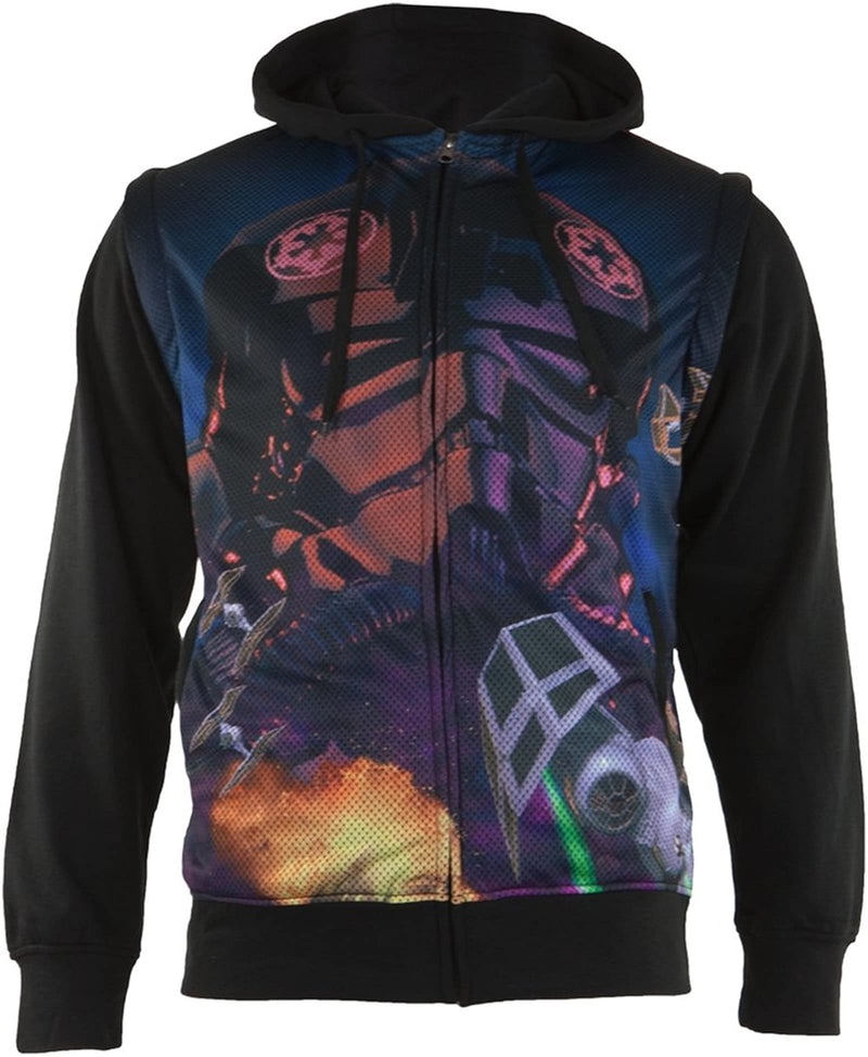 Star Wars Galagas Men's Black Sublimated Hoodie with Removable Sleeves