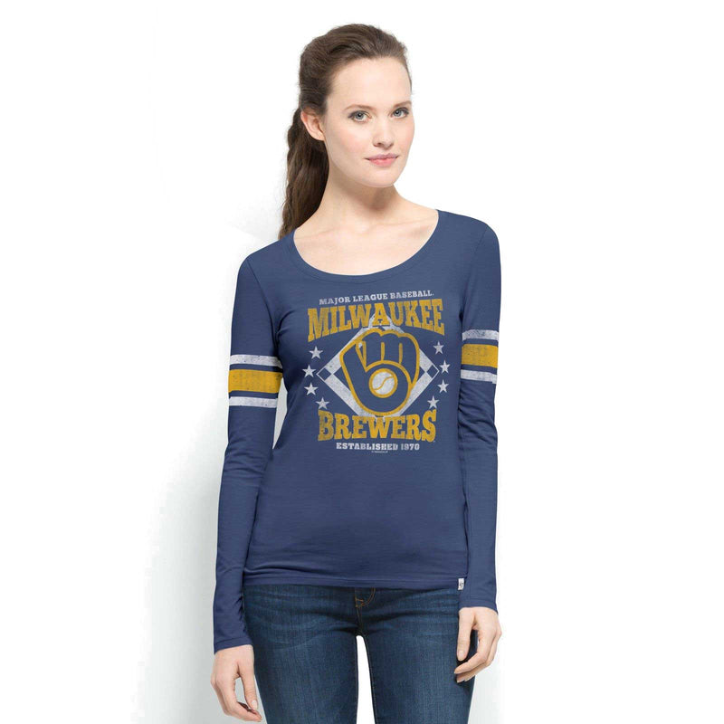 Milwaukee Brewers Homerun Women's Blue Long Sleeve Scoop Shirt