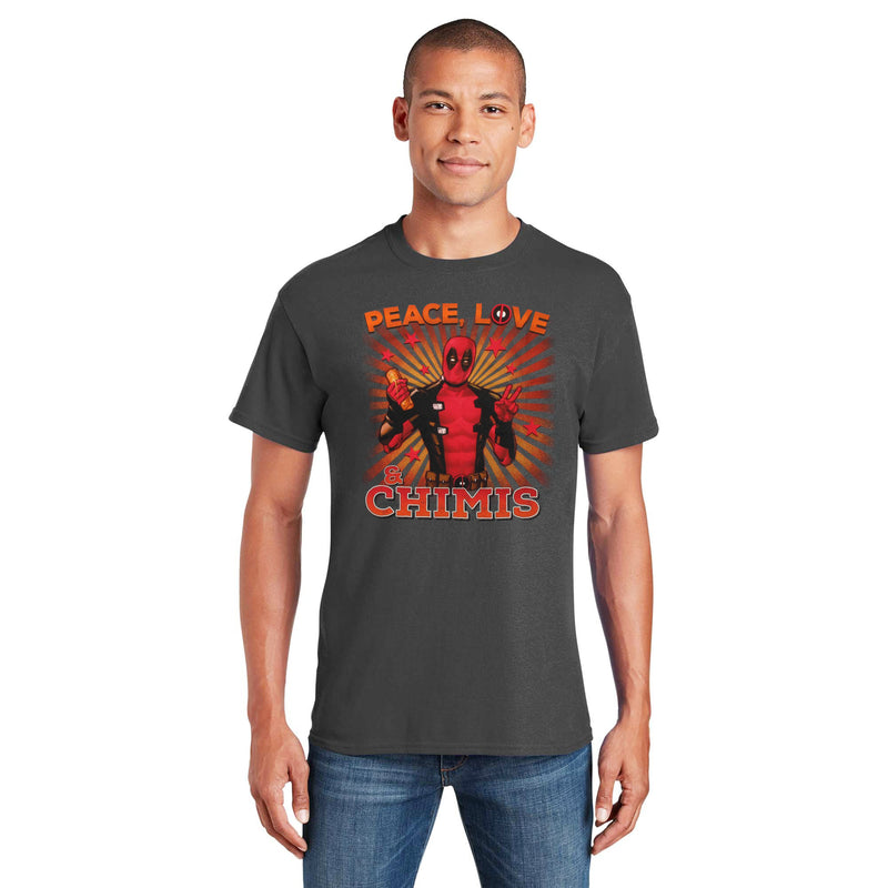 Mighty Fine Marvel Comics Deadpool Peace, Love, Chimis Grey Shirt