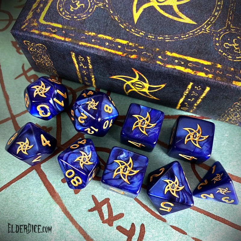 Astral Elder Sign Dice - Blue Polyhedral Set