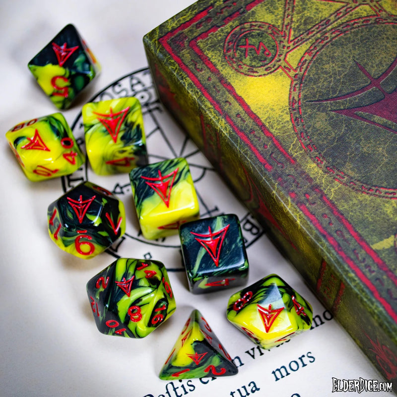 Elder Dice Yellow Sign Dice - BLOOD Edition Polyhedral Set