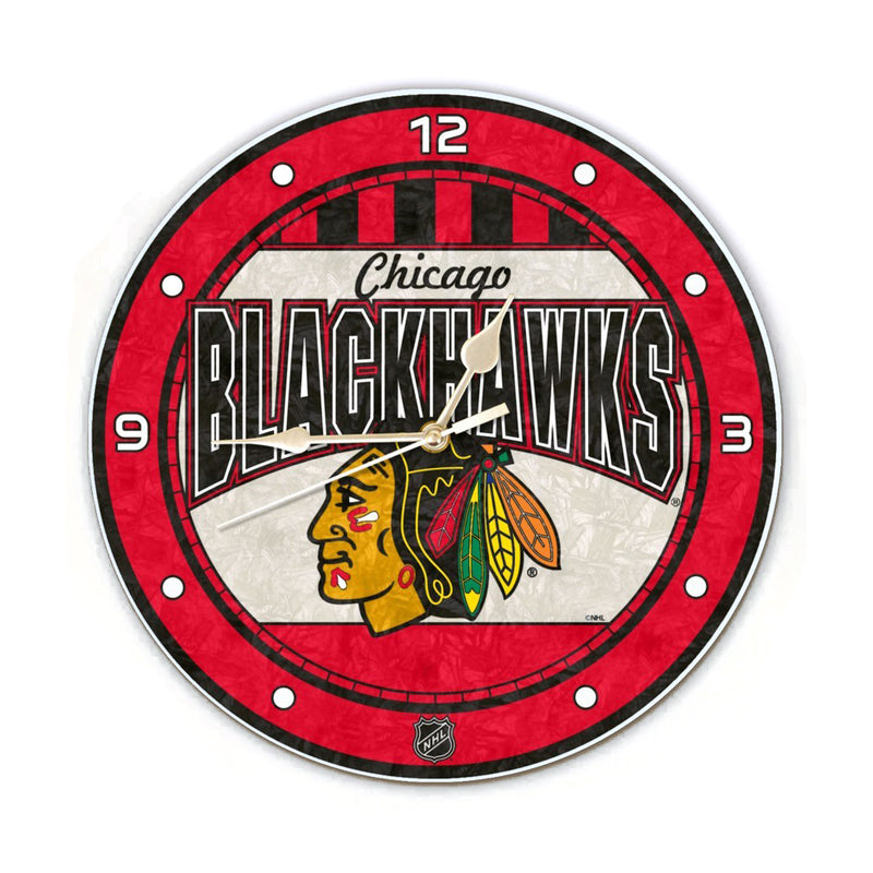 Chicago Blackhawks 12" Art Glass Clock