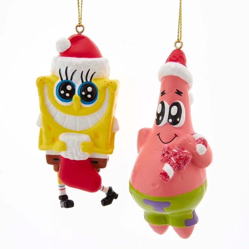 SpongeBob Squarepants and Patrick With Santa Hats Ornaments, 2 Assorted