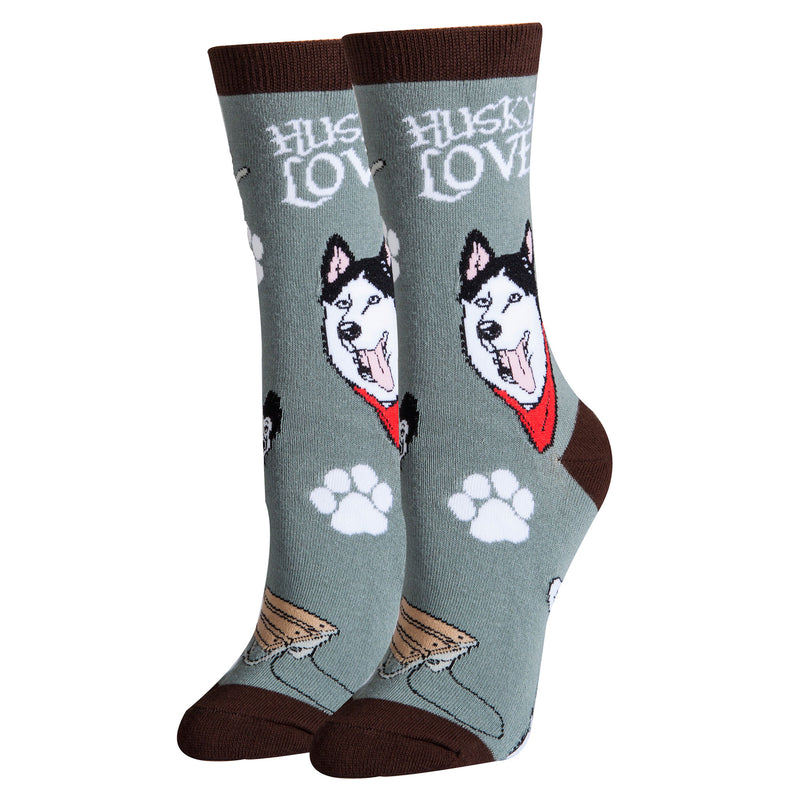 Husky Love Getting Husky Meme Women's Crew Socks, Grey, One Size