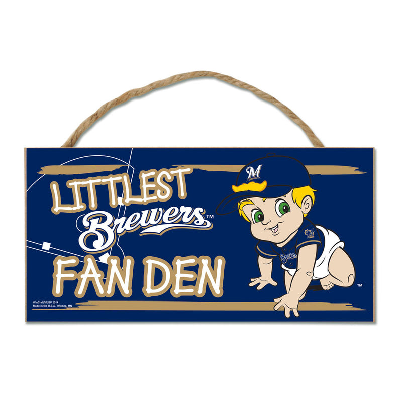 Milwaukee Brewers Littlest Fan 5" x 10" Wood Sign w/ Rope