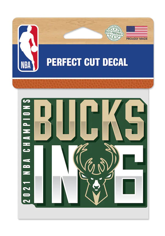 Milwaukee Bucks Decal In 6 World Champions Perfect Cut Decals, 4" x 4"