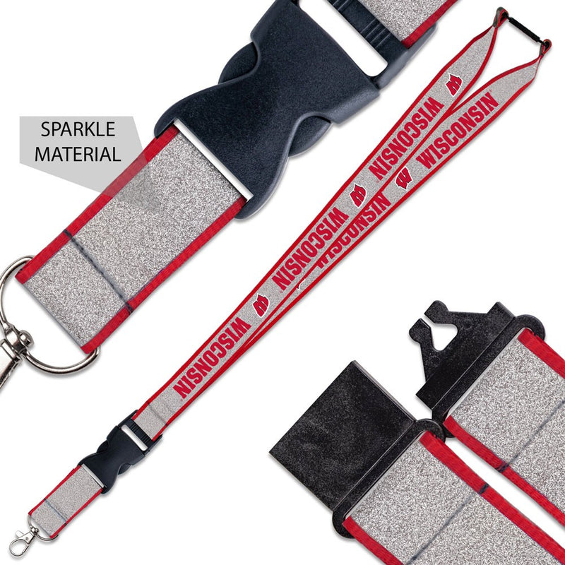 Wisconsin Badgers Glitter 1" Lanyard with Buckle